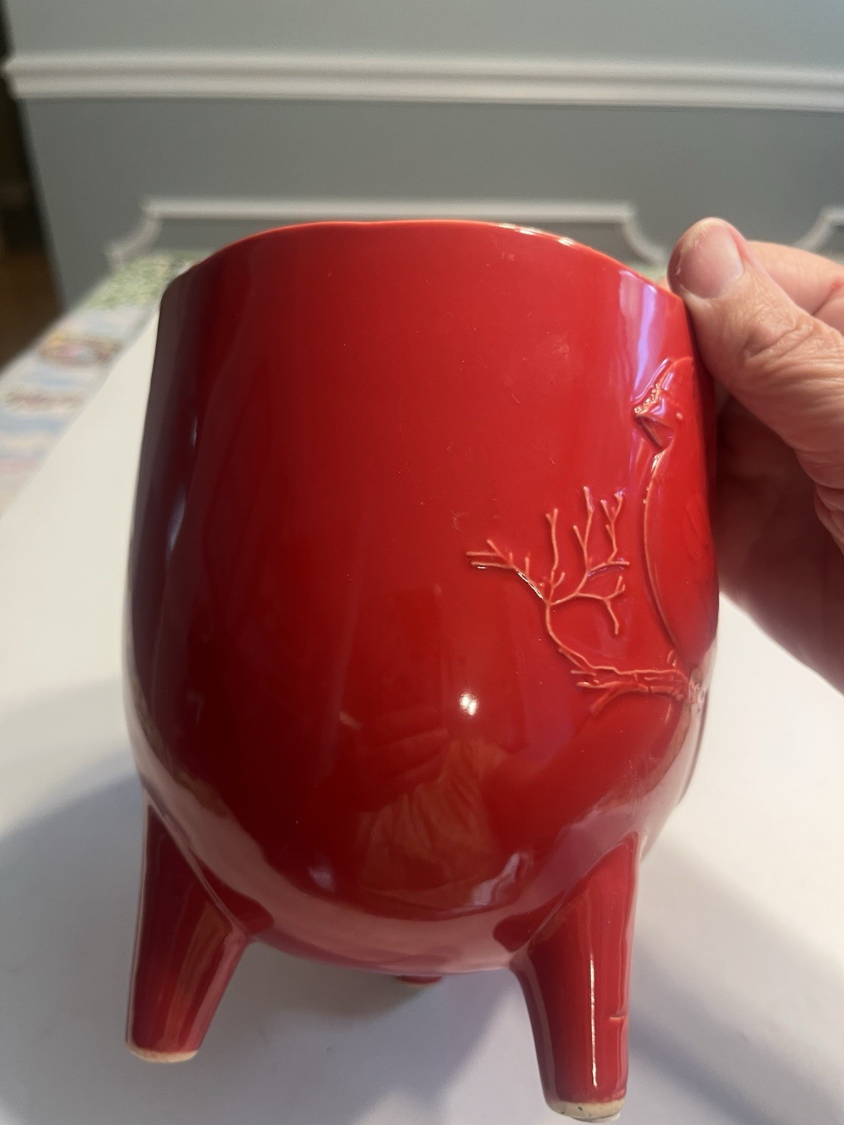 Napco Cardinal Bird Three Footed Red Planter