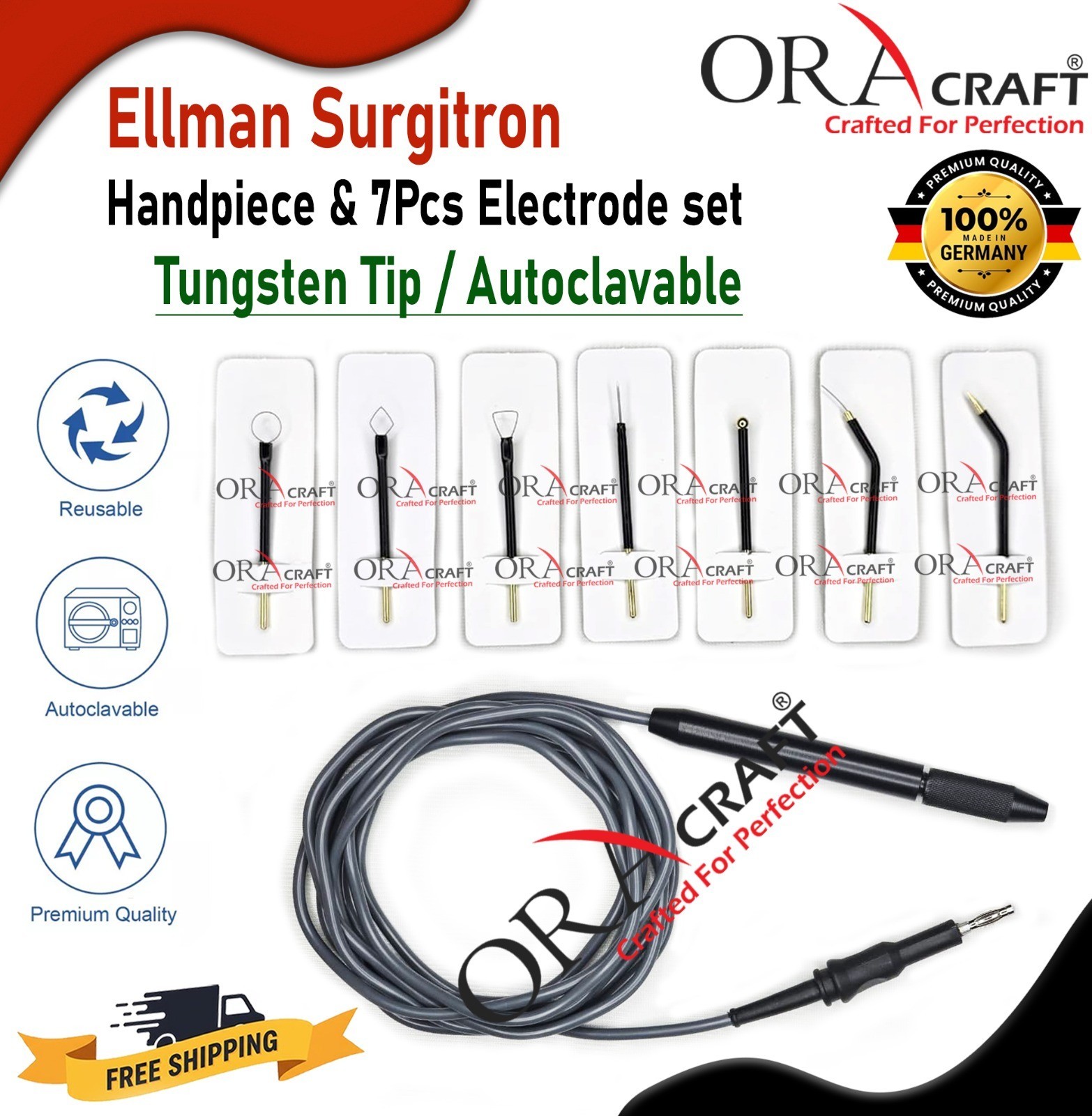 Ellman Surgitron Handpiece With Electrodes CE Certified Reusable-Tungsten Tips.