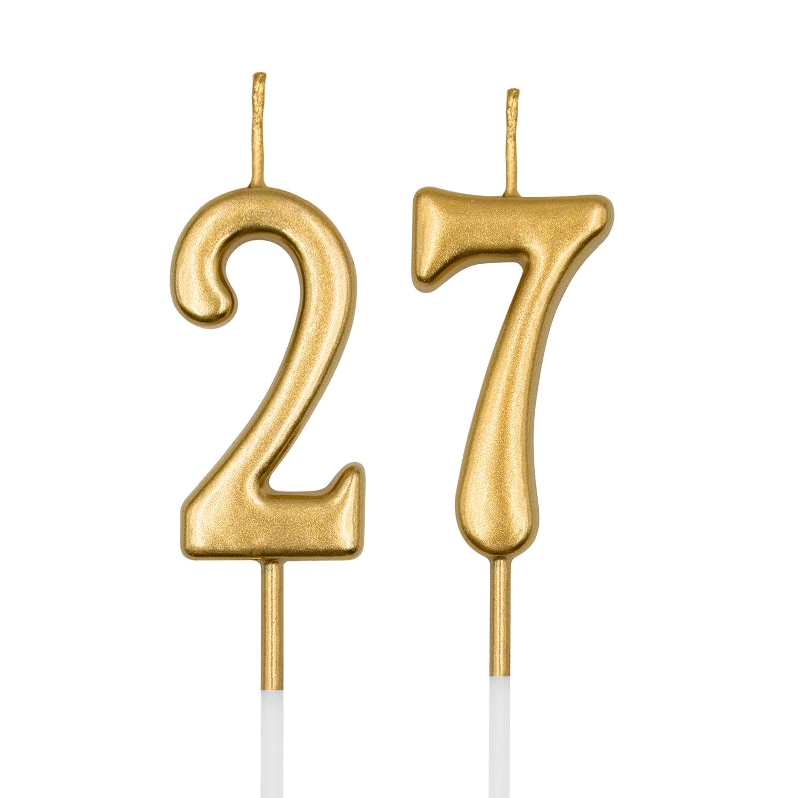 27th & 72nd Birthday Candles, Champagne Gold Number 27 72 Candle for Cake, Ha...