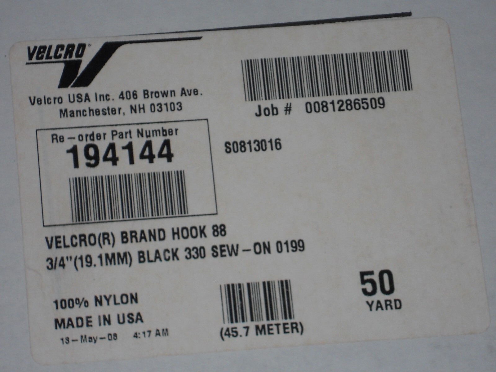 Velcro Brand 3/4" Wide BLACK Hook and Loop Set SEW ON TYPE 5 YARDS