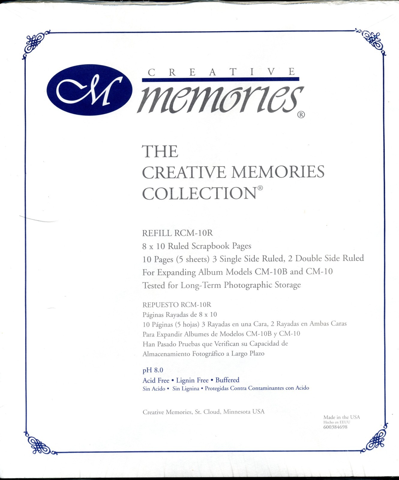 Creative Memories 8x10 Ruled Scrapbook Pages
