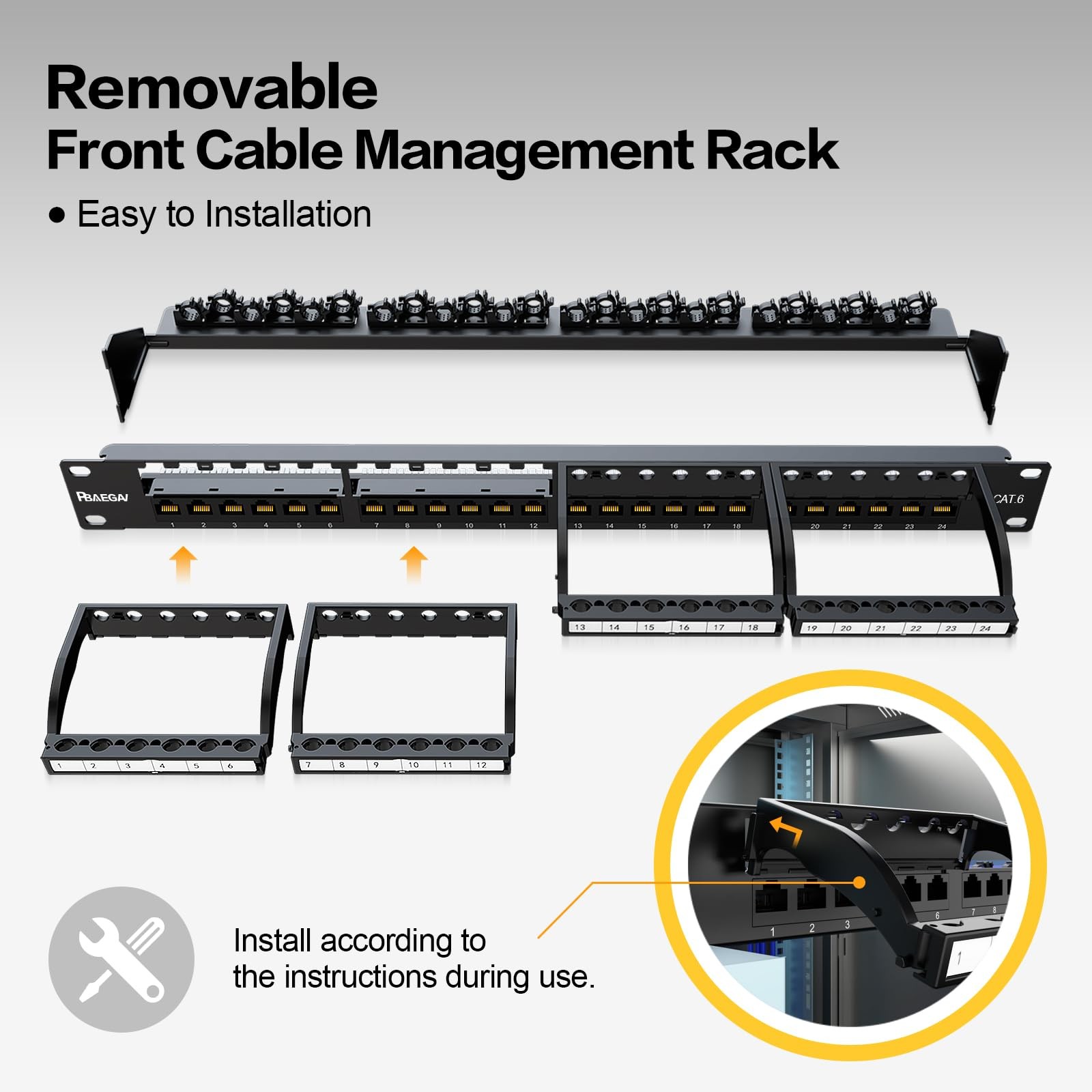 Keystone Patch Panel 24 Port Cat6 10Gbps Network Panel 1U 19 Inch Rackmount