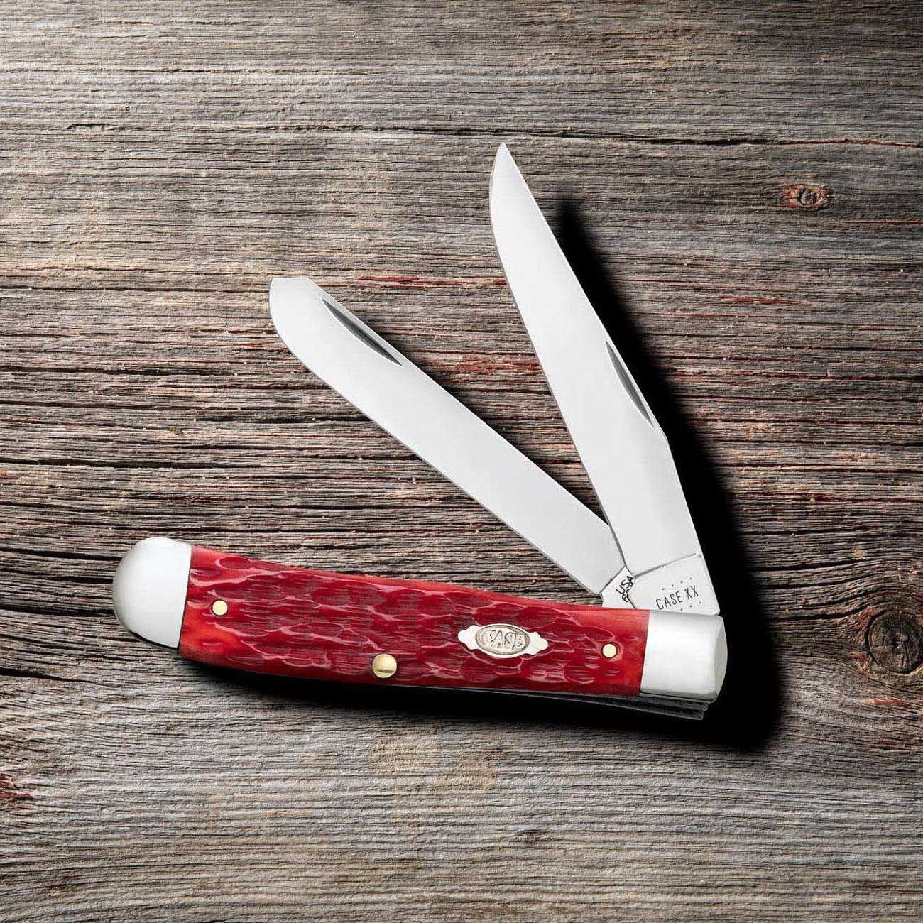 Case Dark Red Bone CS - Peach Seed Jig Trapper (6254C CS) w/Pocket Clip