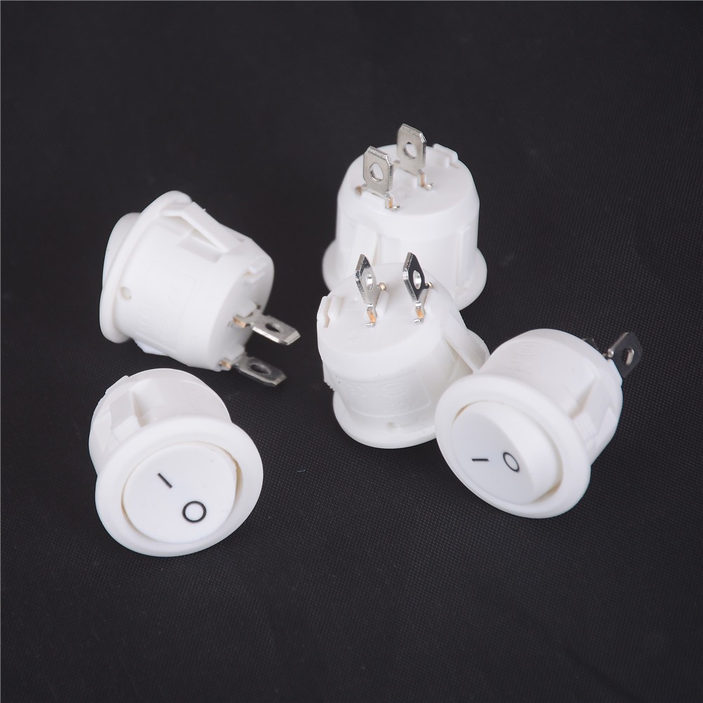 5Pcs Mini Round White 2Pin Terminal SPST ON-OFF Rocker Switch Snap-in 20mm 12 N8