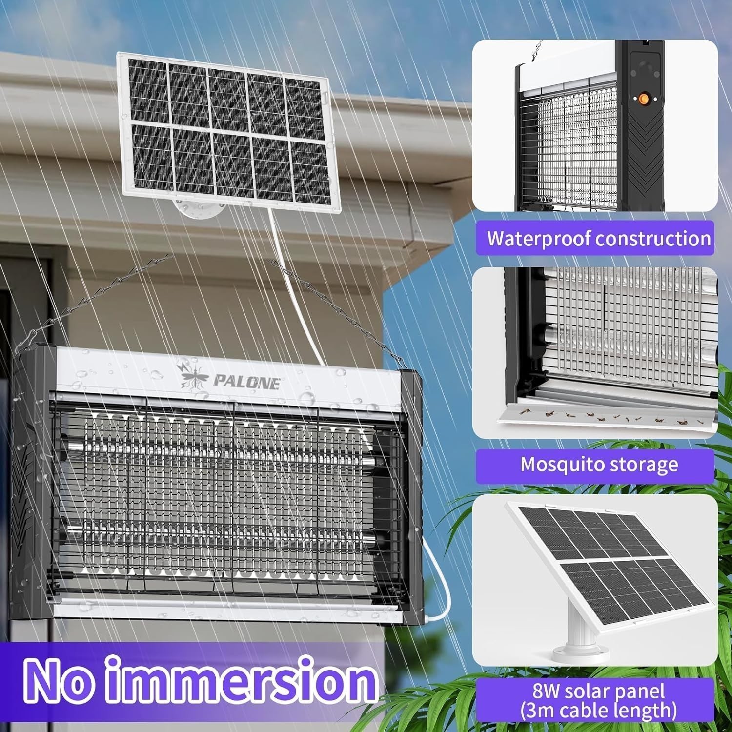 Solar Bug Zapper Outdoor, 4000V Mosquito Zapper with 3M Cable &10W Solar Panel,o