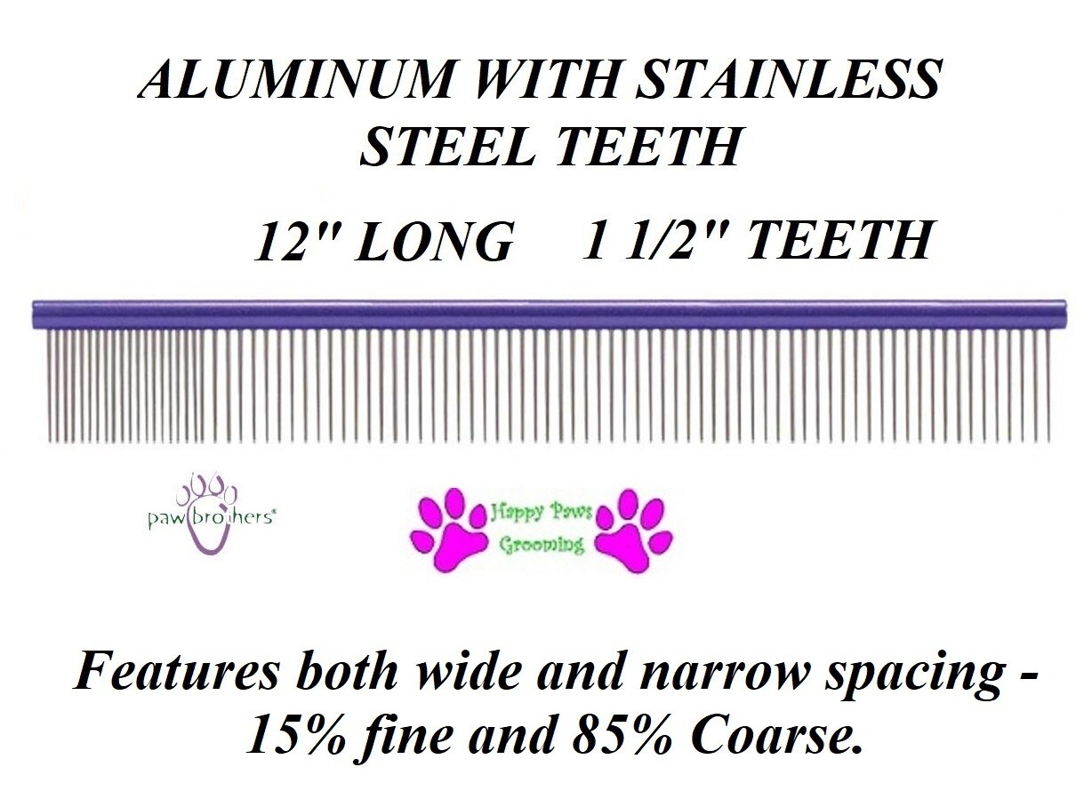 Dog Cat Grooming EXTRA-LONG FINE-COARSE ALUMINUM w/STAINLESS STEEL TEETH COMB