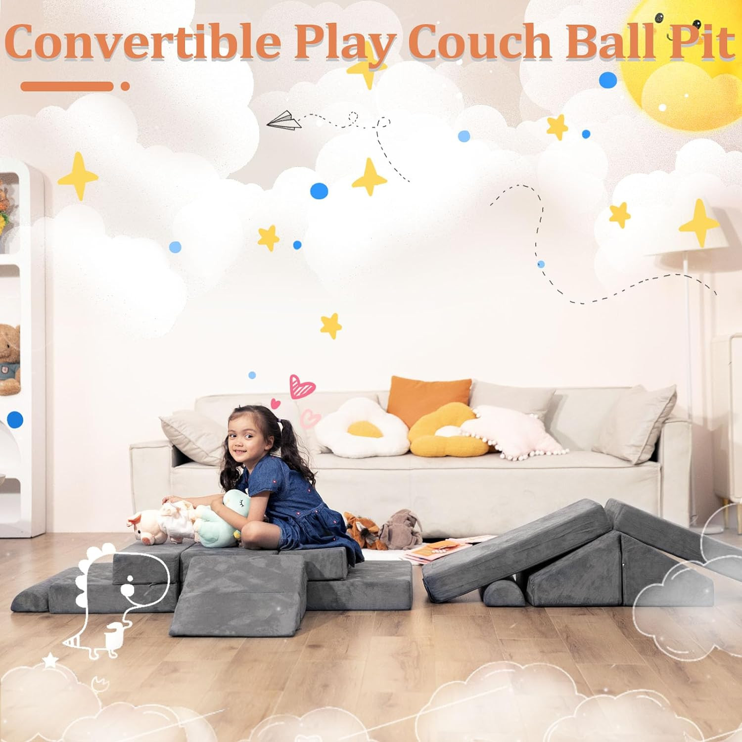 Modular Kids Couch with Ball Pit - Convertible Foam Play Sofa for Toddlers