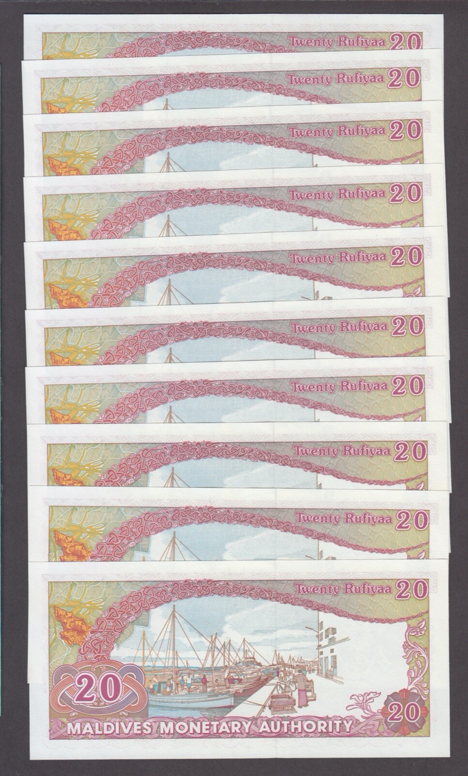 MALDIVES P.12b  20 RUFIYAA 1987  LOT OF 10 UNC WE COMBINE   YYY       2407