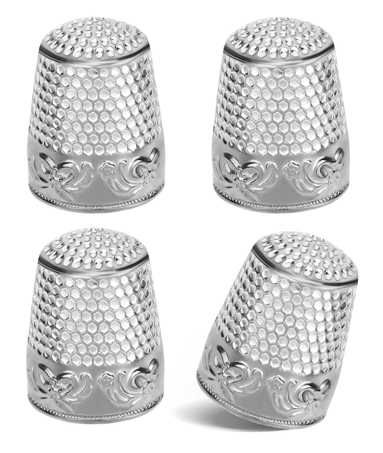 ZMAAGG 4PCS Sewing Thimbles for Hand Sewing, Metal Finger Protector, Sliver