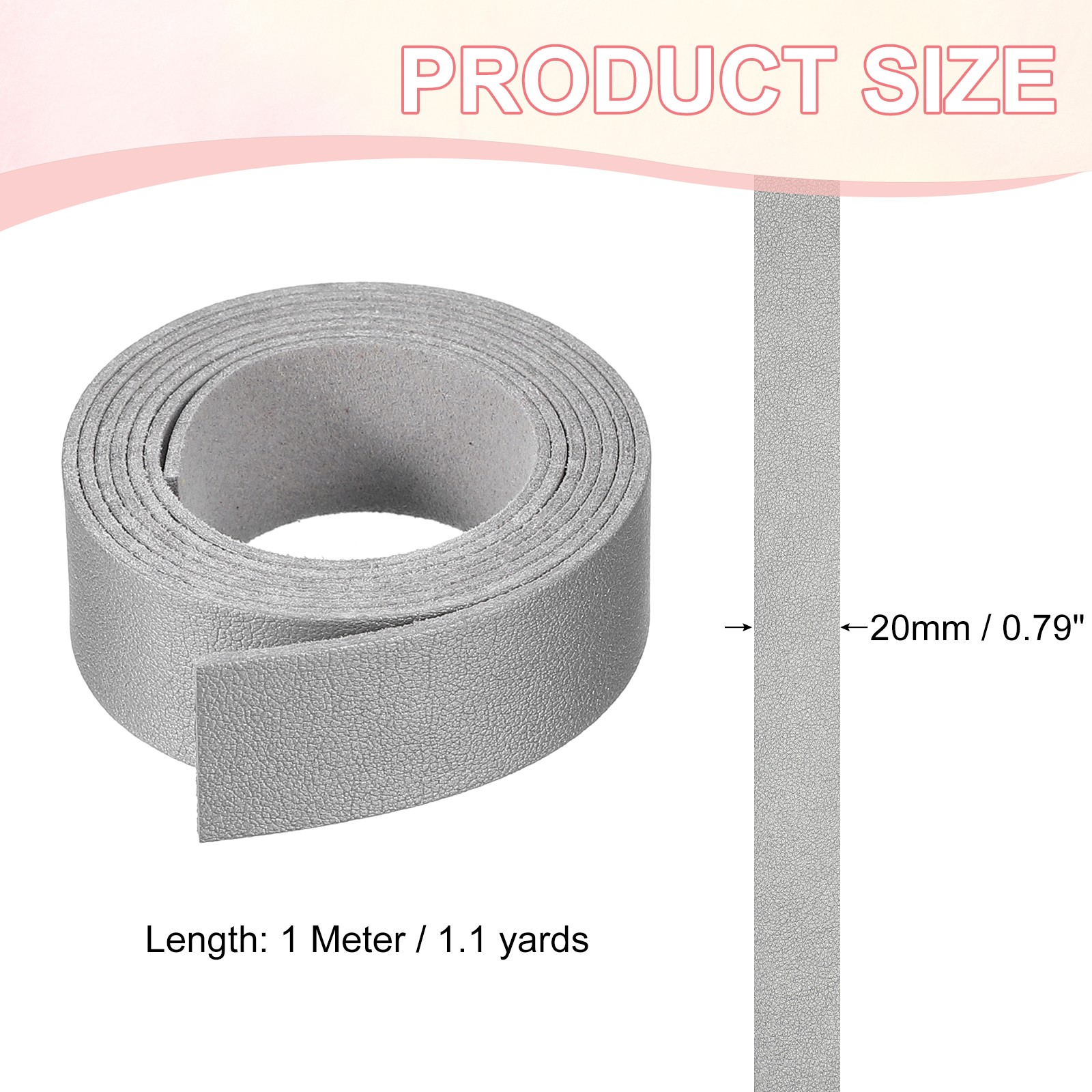 Faux Suede Leather Strap 20mm x 1.1 Yard Leather String Cord, Silver