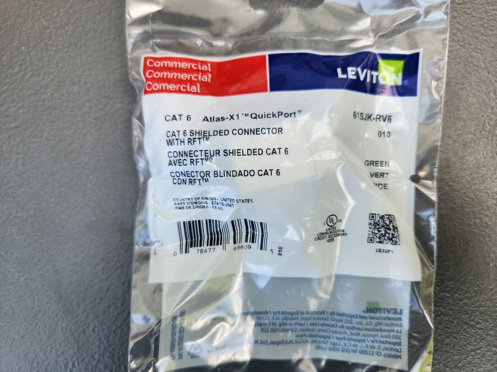 61SJK-RV6 - LEVITON - Mod Jack, Atlas-X1 Quick Port, Green