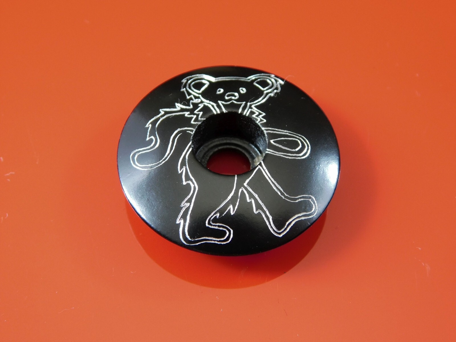 DANCING JERRY BEAR HEADSET STEM TOP CAP 1 1/8" ENGRAVED GRATEFUL DEAD BLACK