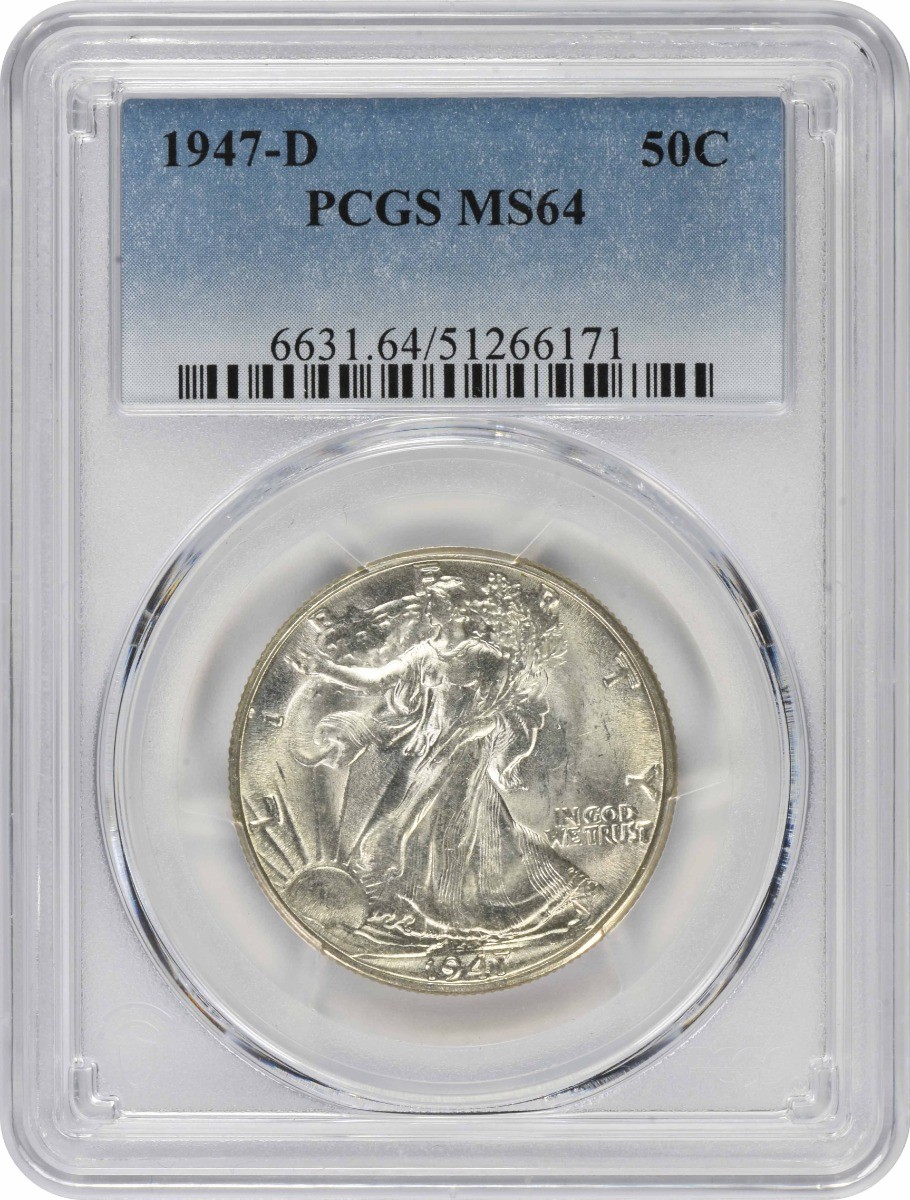 1947-D Walking Liberty Silver Half Dollar MS64 PCGS