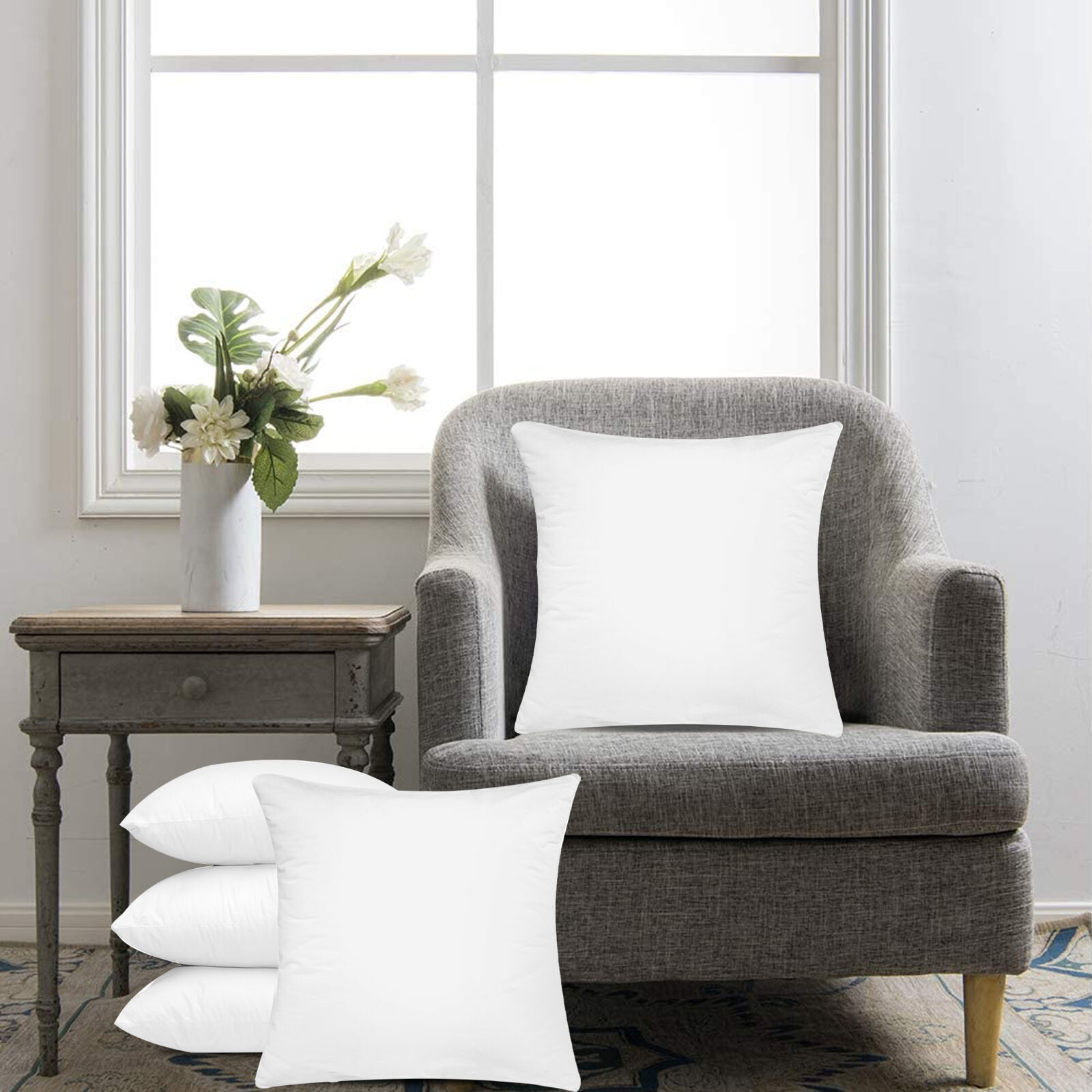 Pack of 4 Throw Pillows Insert Ultra Soft Bed & Couch Sofa Decorative Pillows