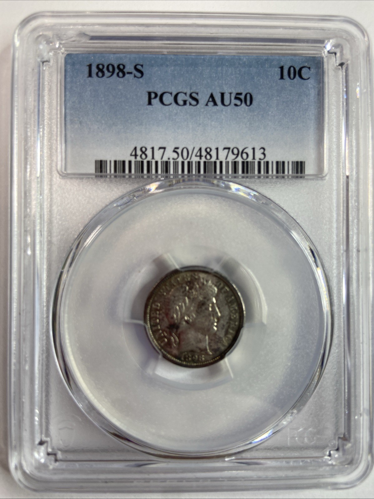 1898-S Barber Dime 10c PCGS Certified AU50