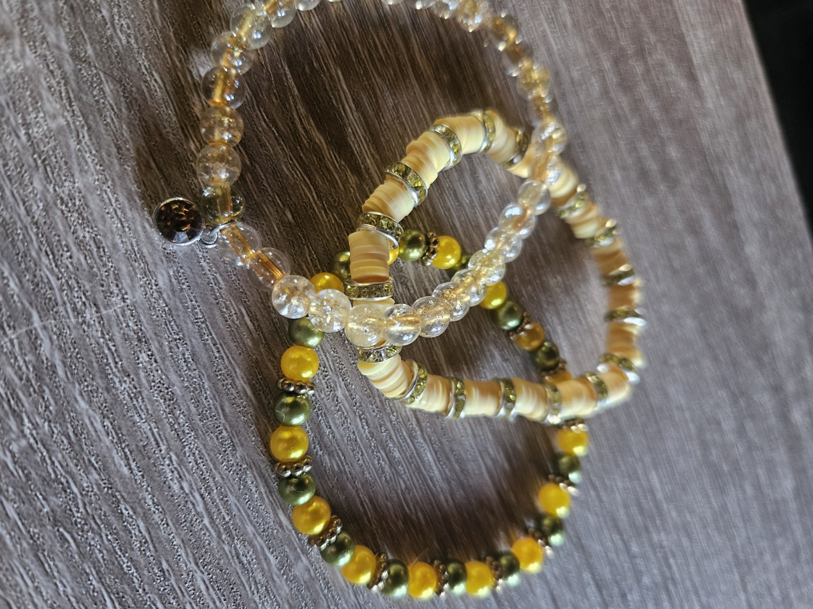 Handmade  Beaded Stretchy Bracelets  7" Set of 3