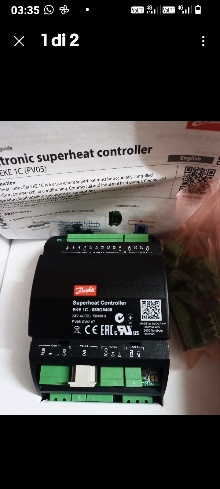DANFOSS OVERHEATING CONTROLLER EKE 1 MOD. 080G5400