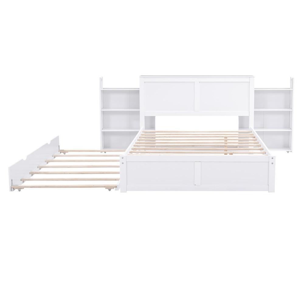 Easy Assembly Full Platform Bed with Pull Out Shelves and Twin Trundle Furniture