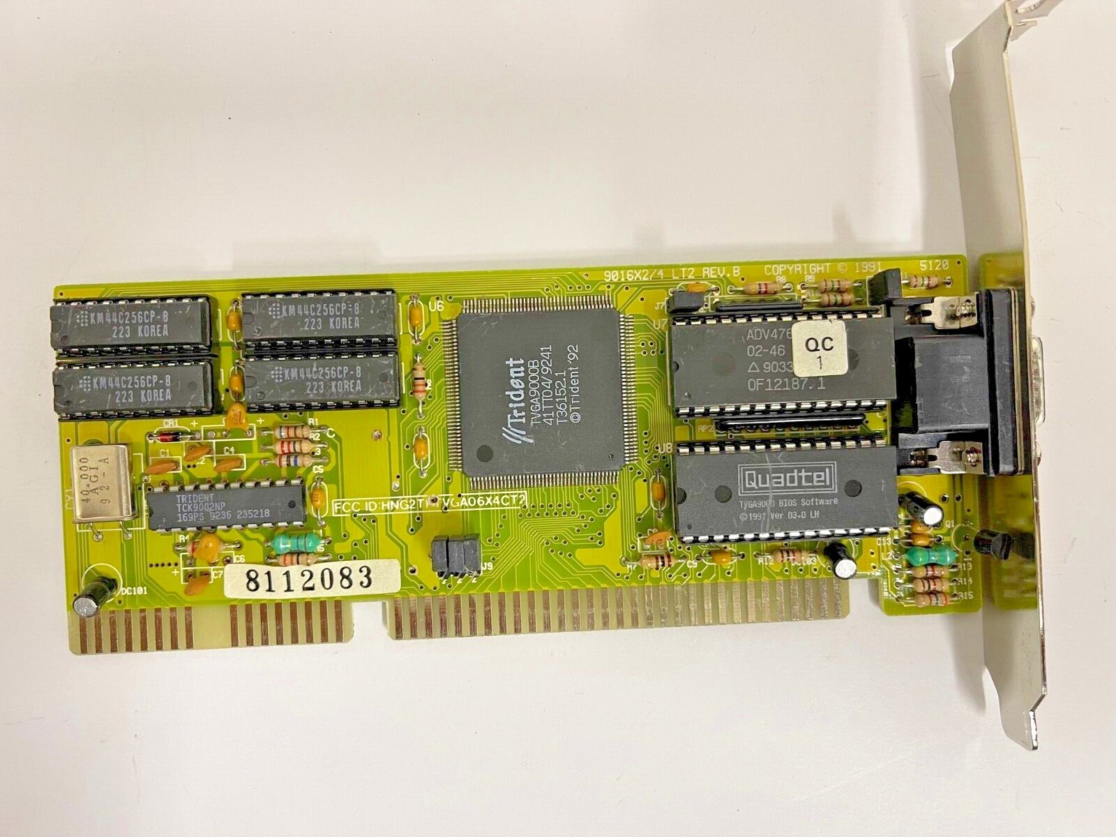 RARE TRIDENT TVGA9000B 512K ISA VGA CARD 9016X2/4 HNG2YPTVGA06X4LT2 MXB91