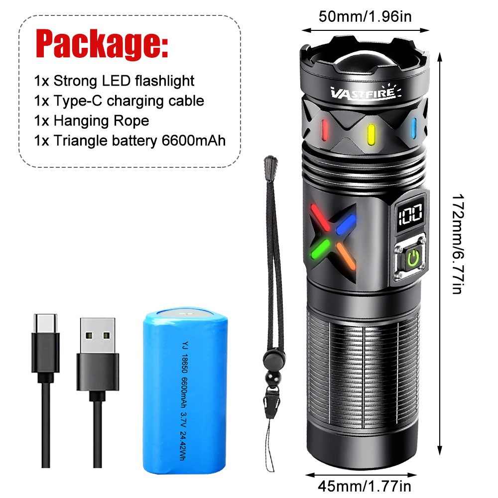 Long Range White Laser LED Flashlight Torch USB Charging Light Telescopic Zoom