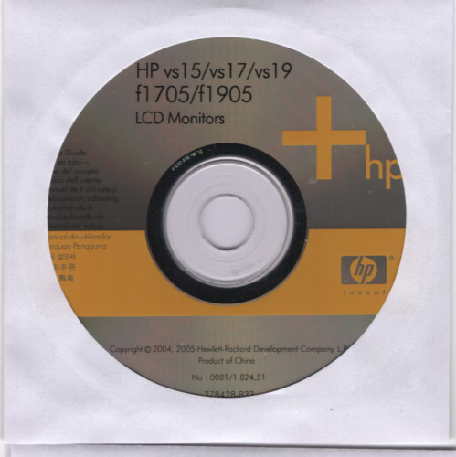 HP vs15 vs17 vs19 f1705 f1905 LCD Monitor User's Documentation CD-ROM (2005)
