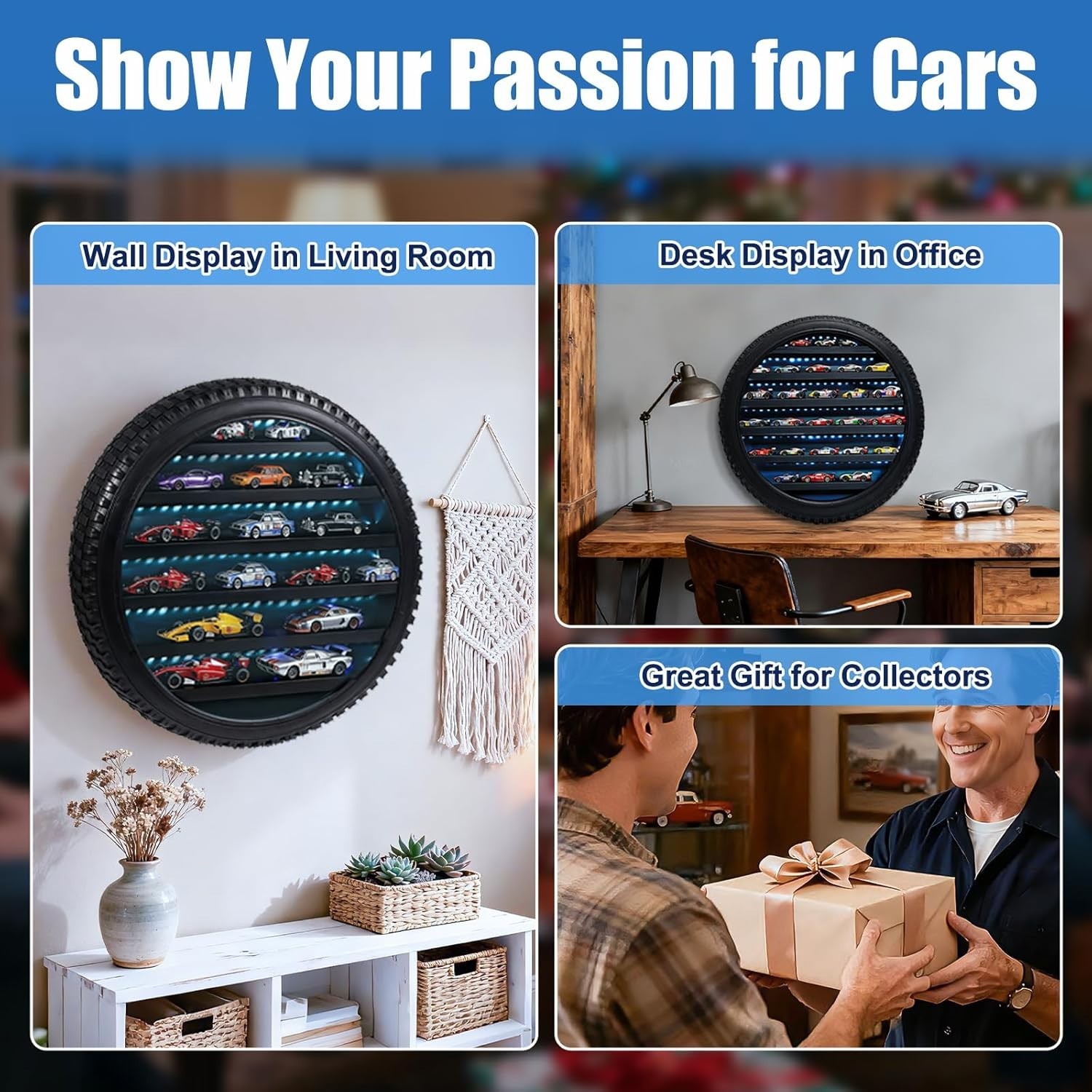 Car Display Case Tire LED Light Matchbox Hot 1/64 Model Diecast Wheels Cabinet