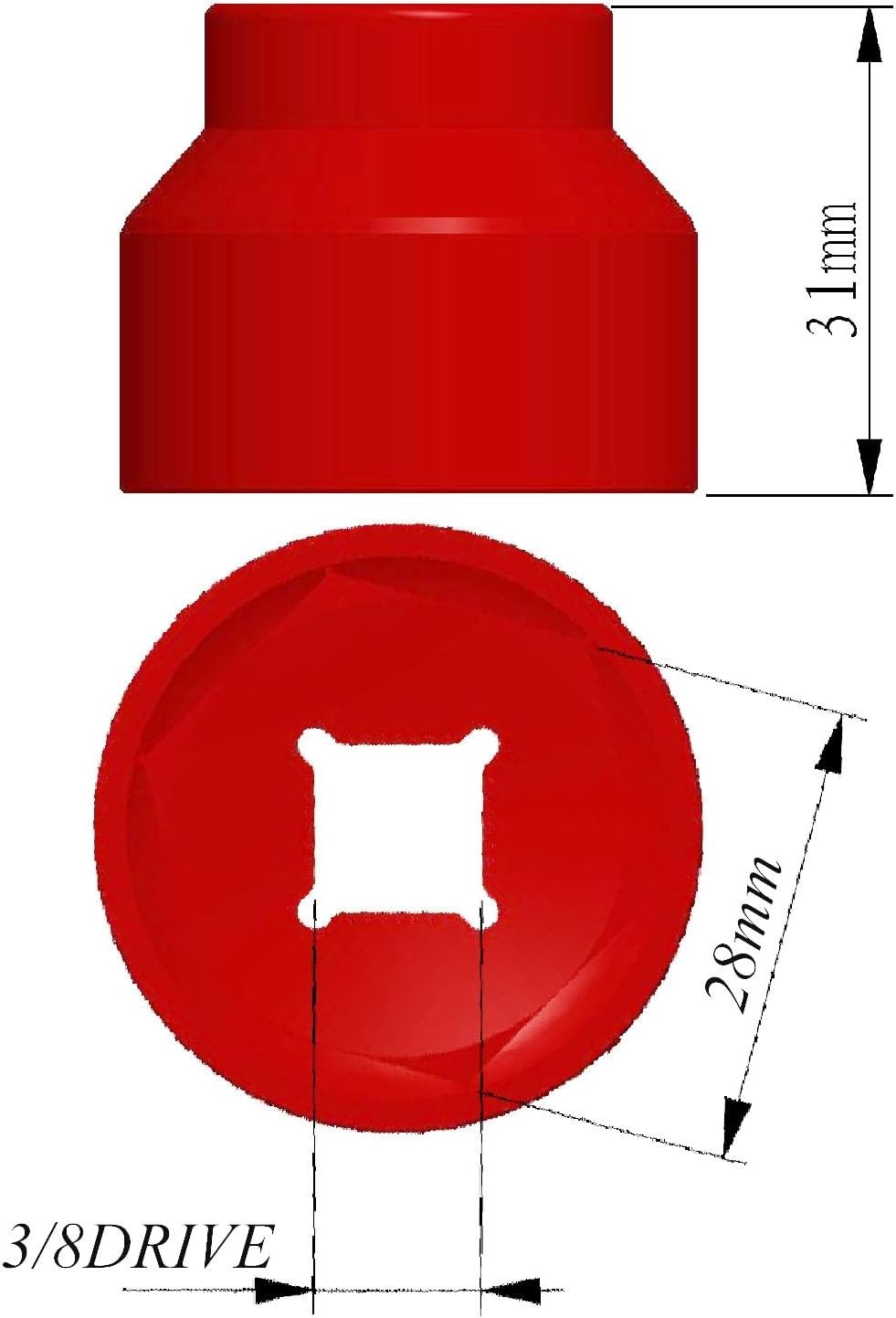 28mm fuel filter Socket Cummins tools 3/8 drive for Dodge Ram 6. 7L 28mm, Red