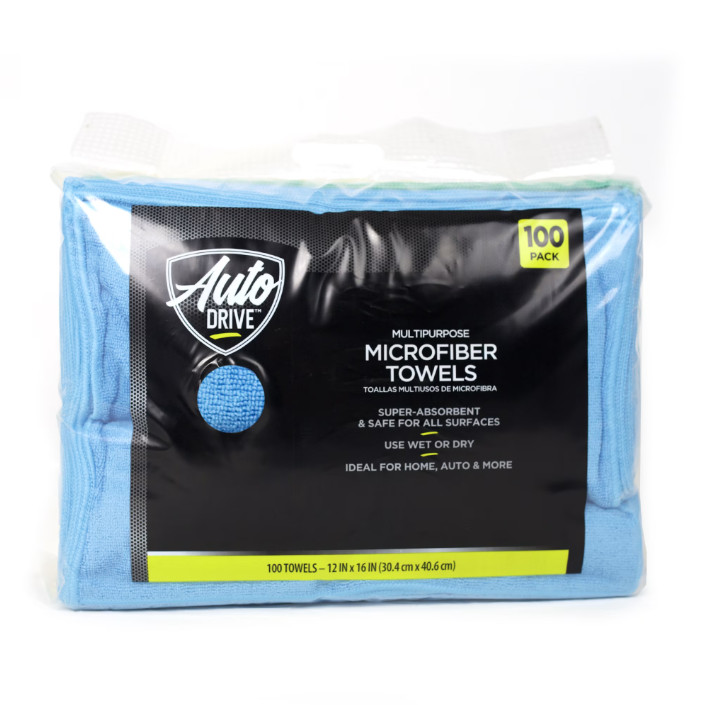 Auto Drive Multipurpose Microfiber Towels, 12" x 16", 100 Pack
