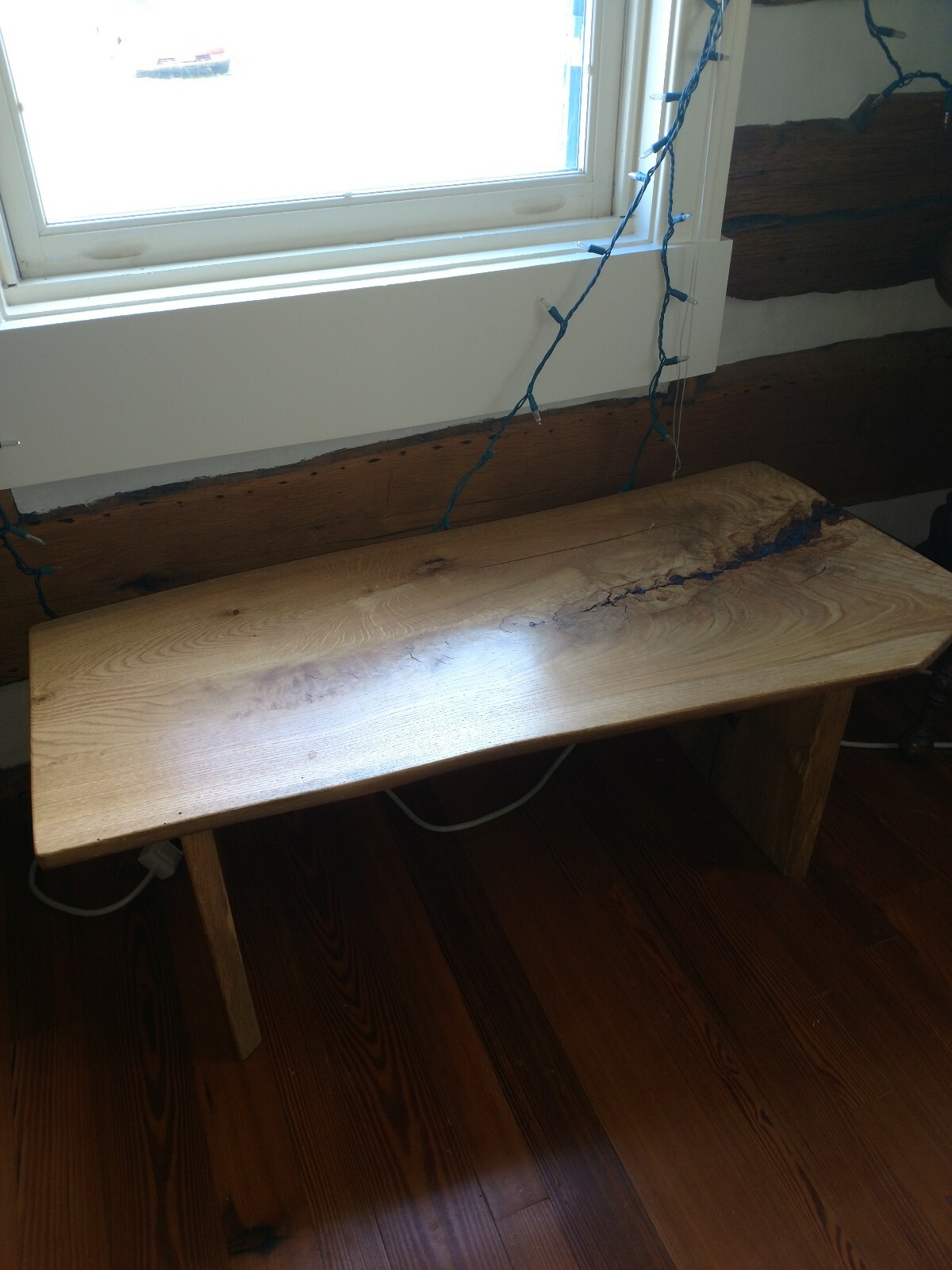 Custom oak slab bench