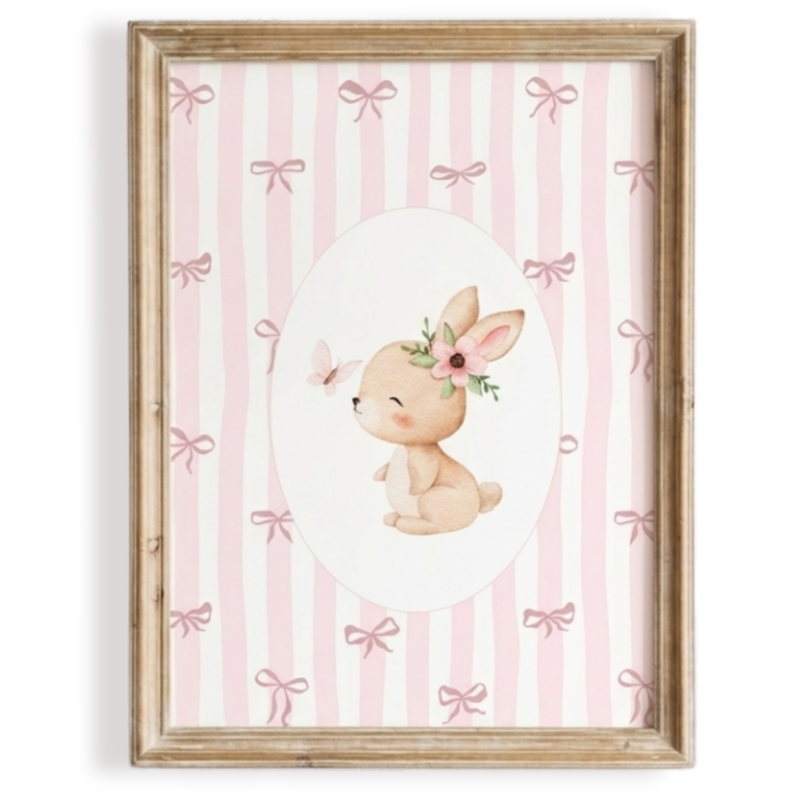 Cute Bunny Nursery Wall Art Printable Baby Girl Room Decor Pink Rabbit Floral