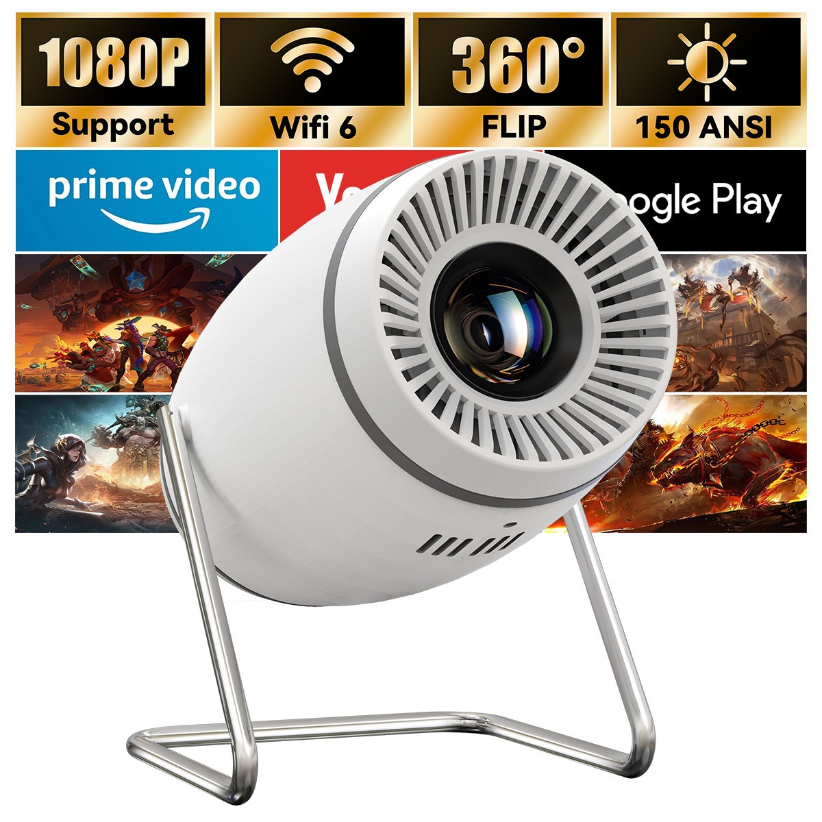 4K Mini Projector 1080P Wi-Fi 6/5G Automatic Keystone  Dual 5W Speaker 40"-120"