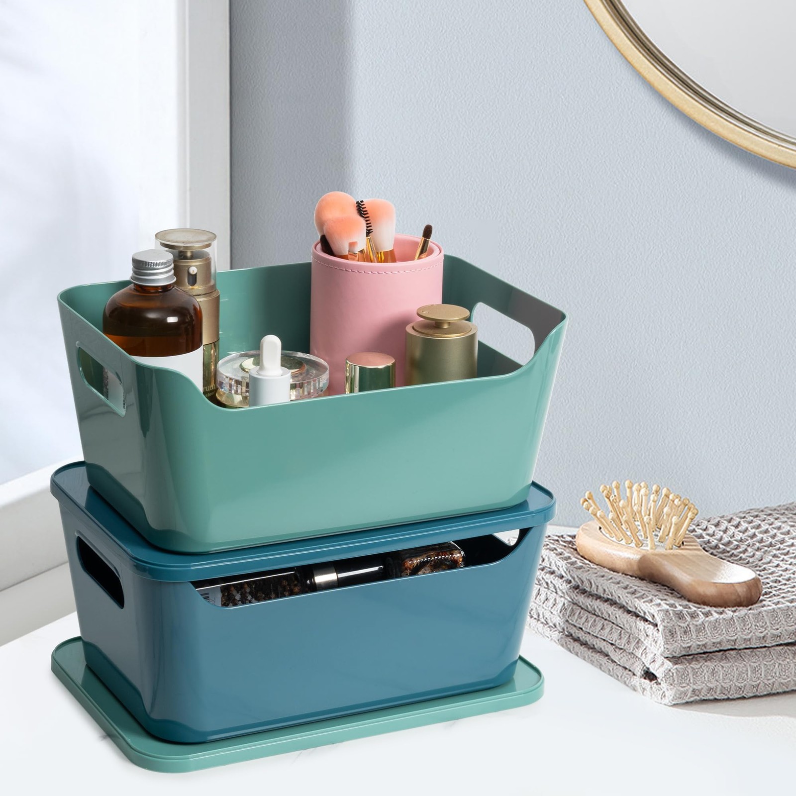 12 Pack 4.5L Storage Bins with Lids, Plastic Storage Baskets for Home Classro...
