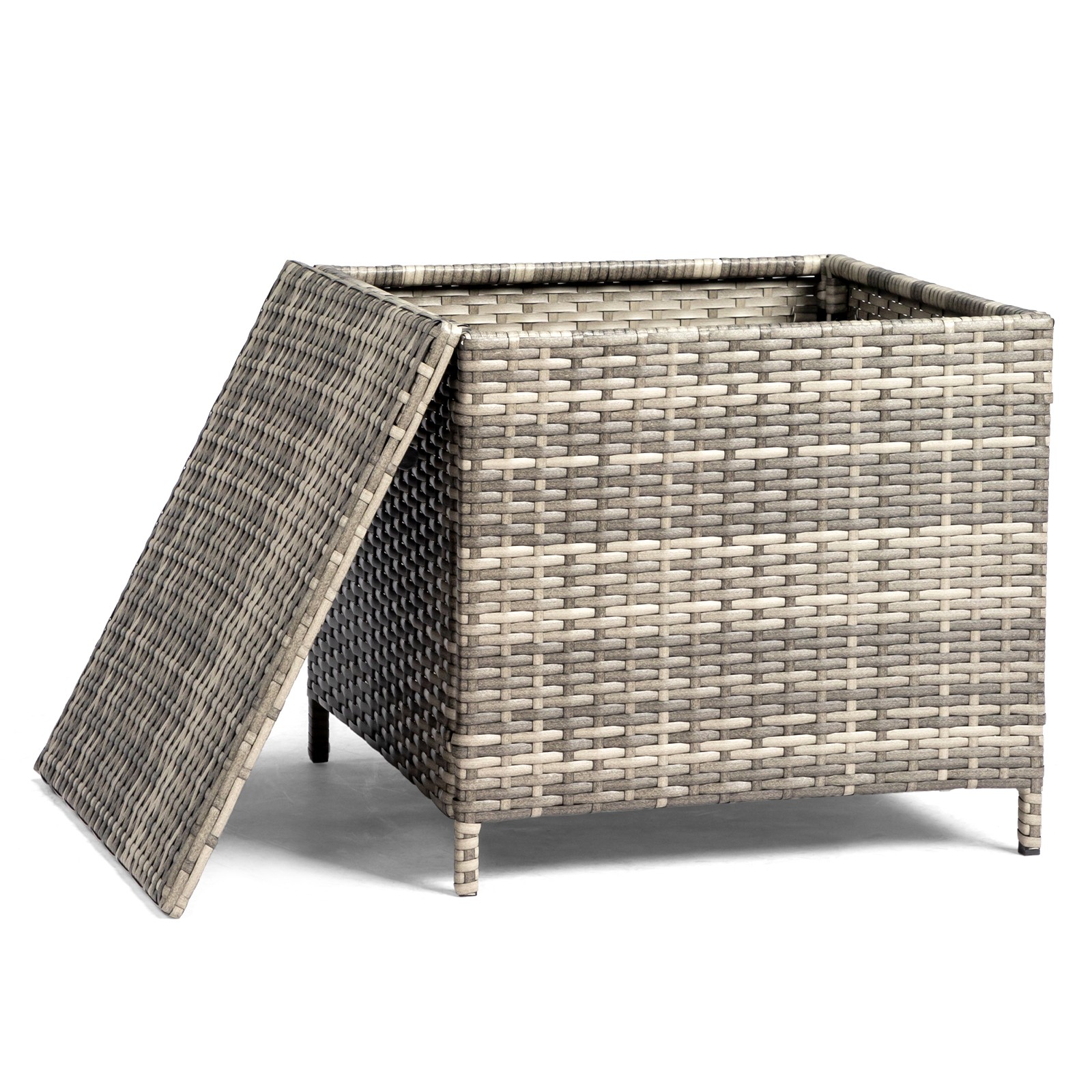 27.5GAL In/Outdoor PE Wicker Side Patio Garden Rattan End Table Square Container