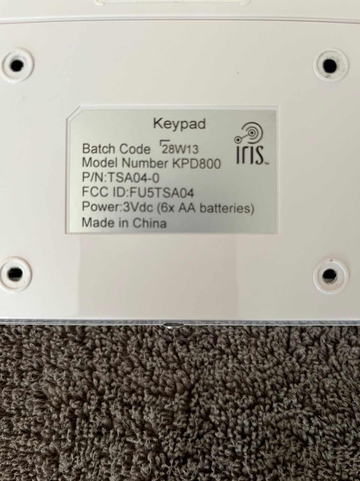 IRIS Model KPD800 White Home Security Wireless Keypad Only FAST SHIPPING