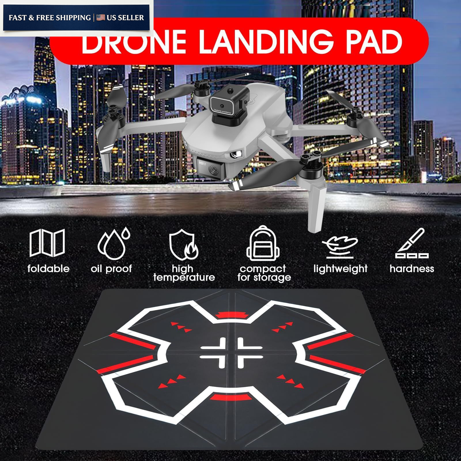 Universal Drone Landing Pad - Fast-Foldable, Portable, Weighted for Black