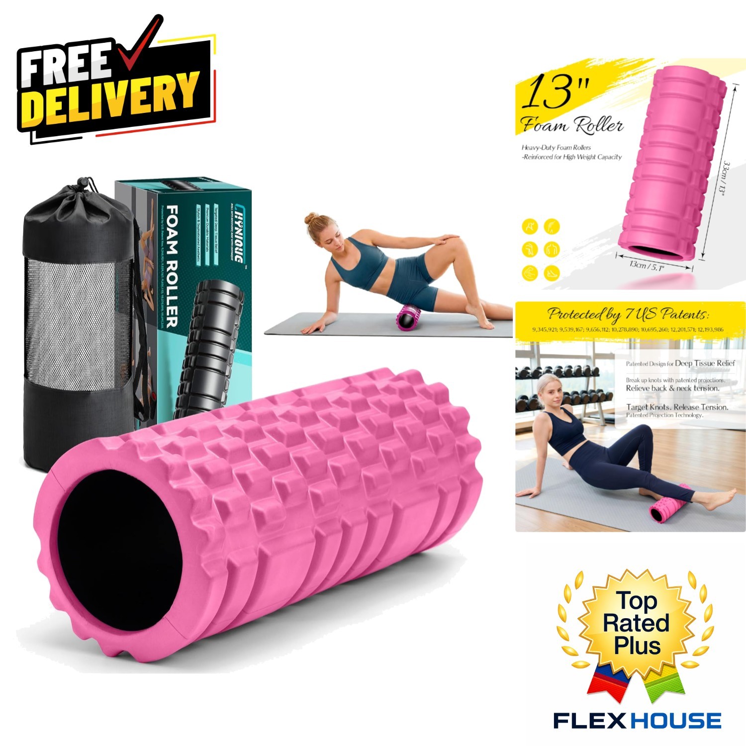 Lightweight 13" Foam Roller with Patented Design for Targeted Muscle Recovery