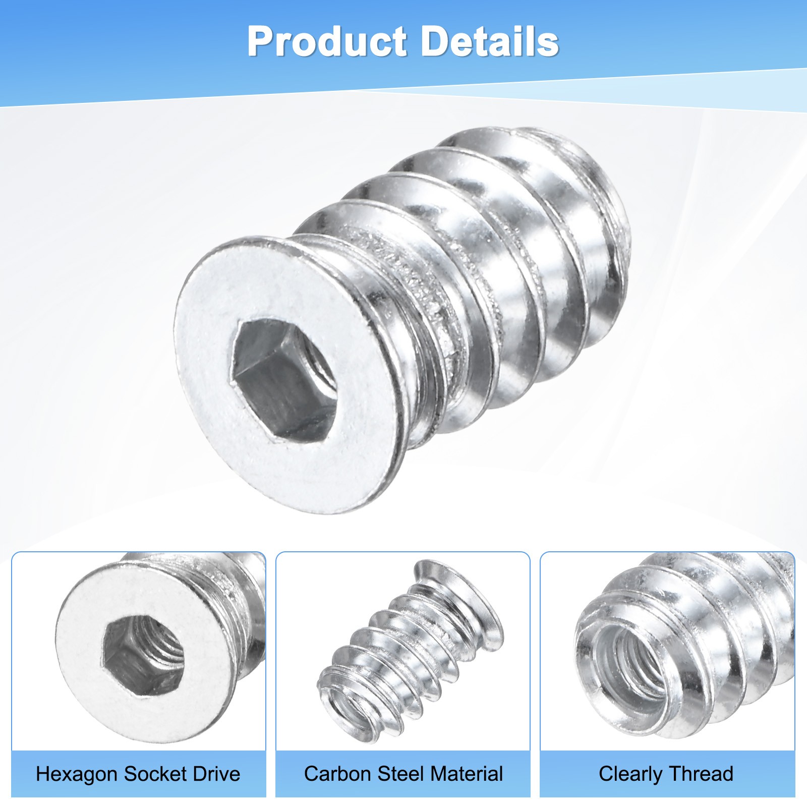 20-Pack Threaded Inserts for Wood, M4x15mm Threaded Insert Nuts [Silver Tone]