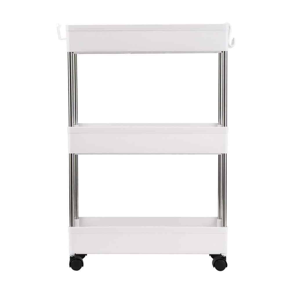 Karl Home Multi-Functional Plastic Mobile 4-Wheeled Garment Rack in White