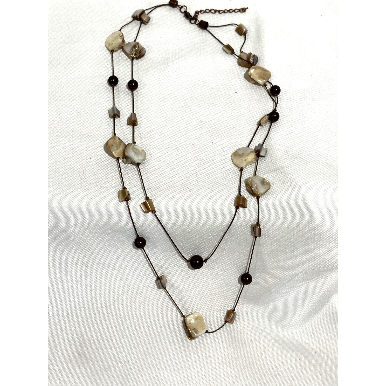 Multilayer Copper Natural Stone Pearl shell Beaded Classy Chain Necklace Boho