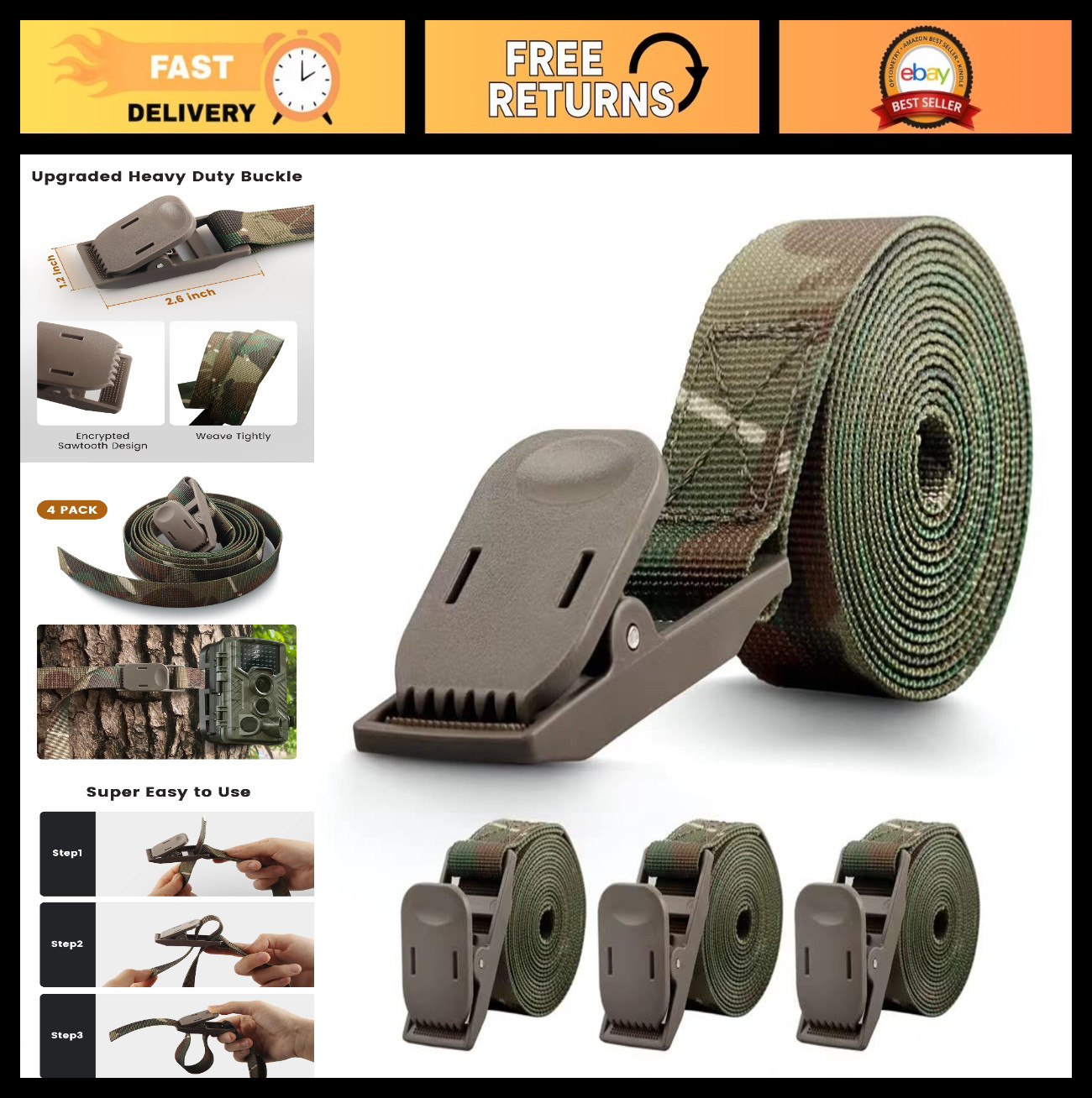 4 PCS Trail Camera Straps 78.7" Nylon Fiber Mounting Straps for Hunting & Wildli