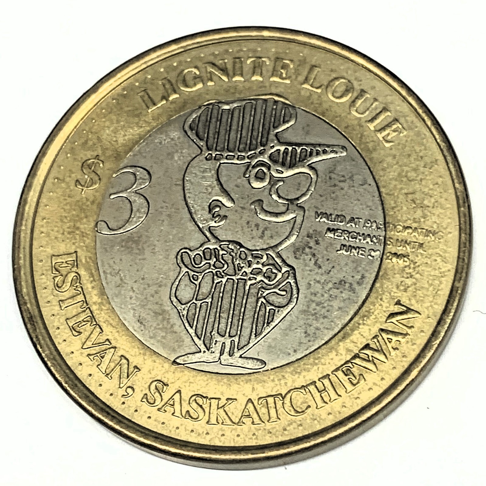 # C1573    ESTEVAN, SK.,  CANADA  SOUVENIR THREE  DOLLAR    COIN