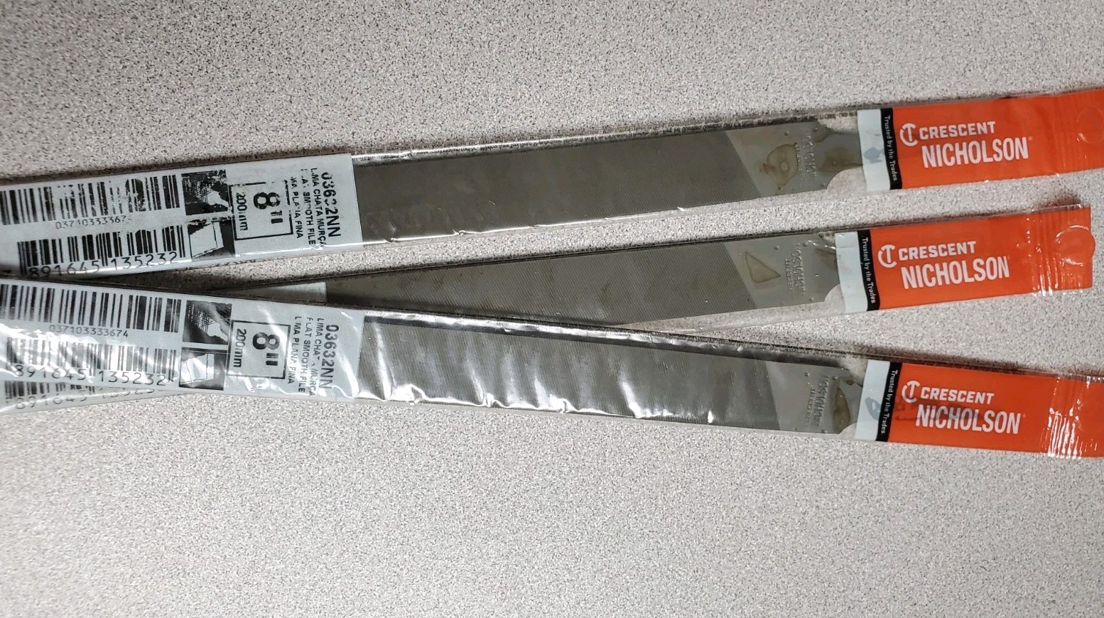 3-PCS. "NICHOLSON" #03632NN CRESENT Flat Double-Cut Smooth File 8"  "NEW"