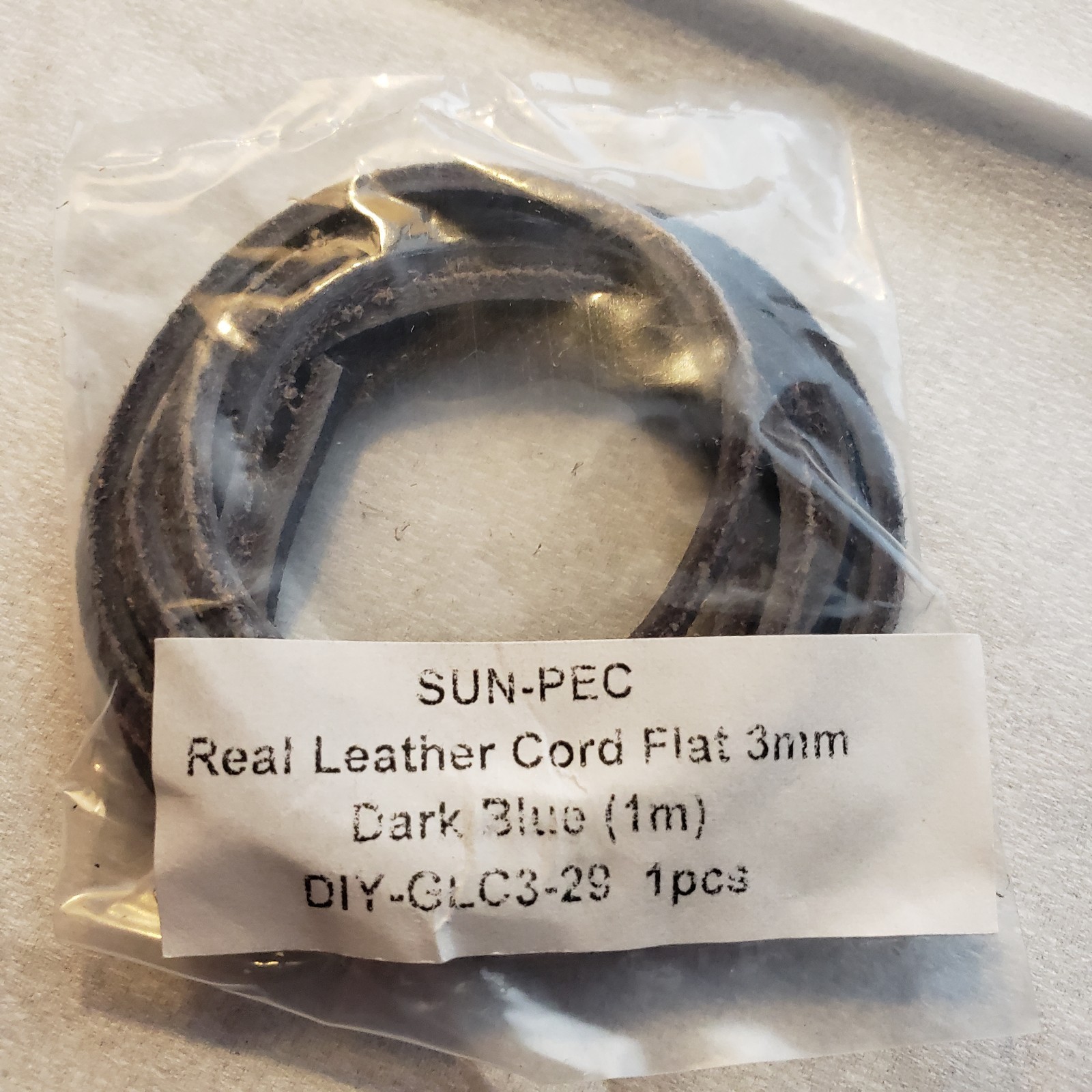 3x3mm REAL Cowhide Fine Quality Dyed Dark Blue Leather Flat Cord  1m Long Pkg
