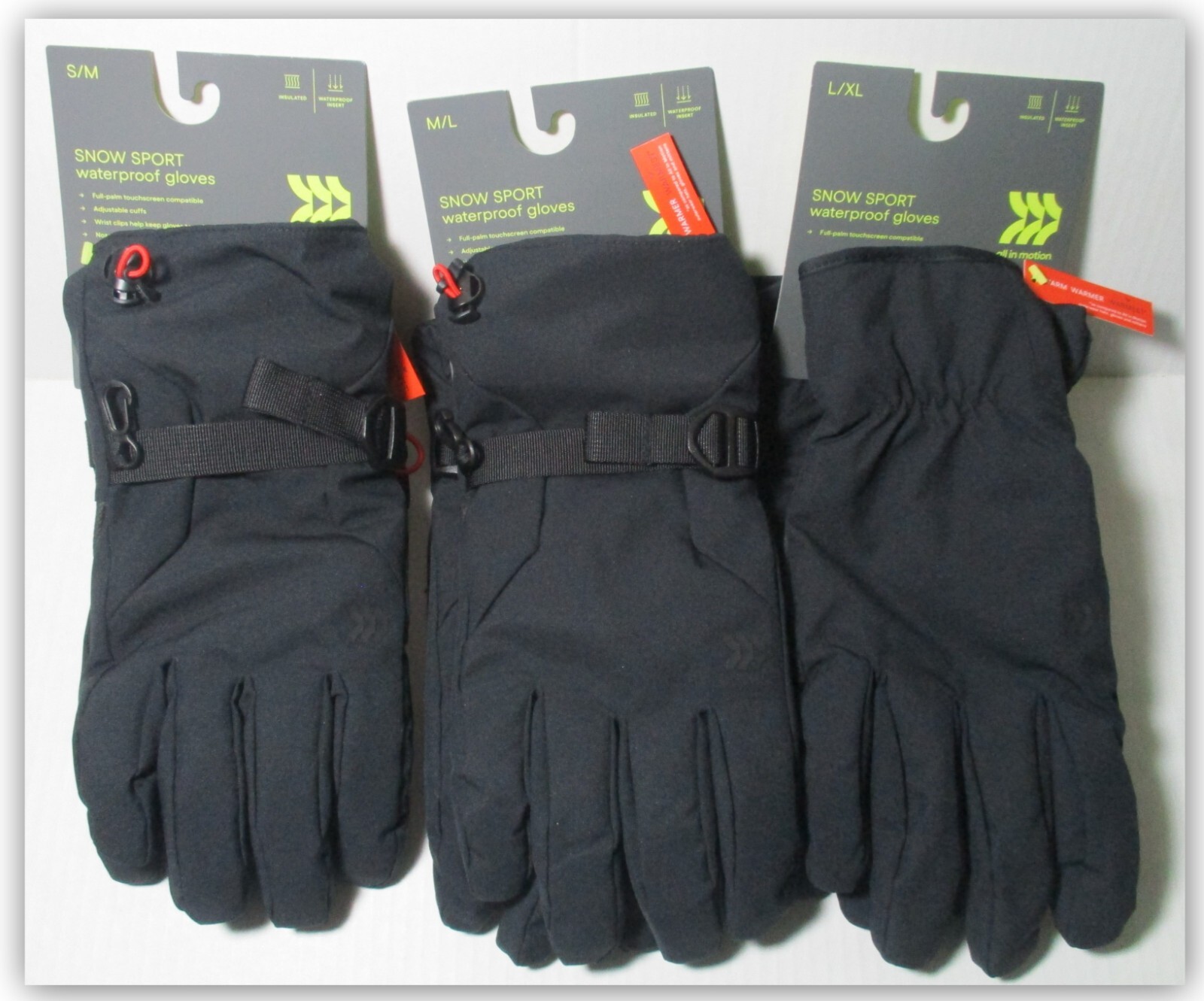 Snow Sport Waterproof gloves Adjustable Cuffs Touch compatible S/M, M/L sizes