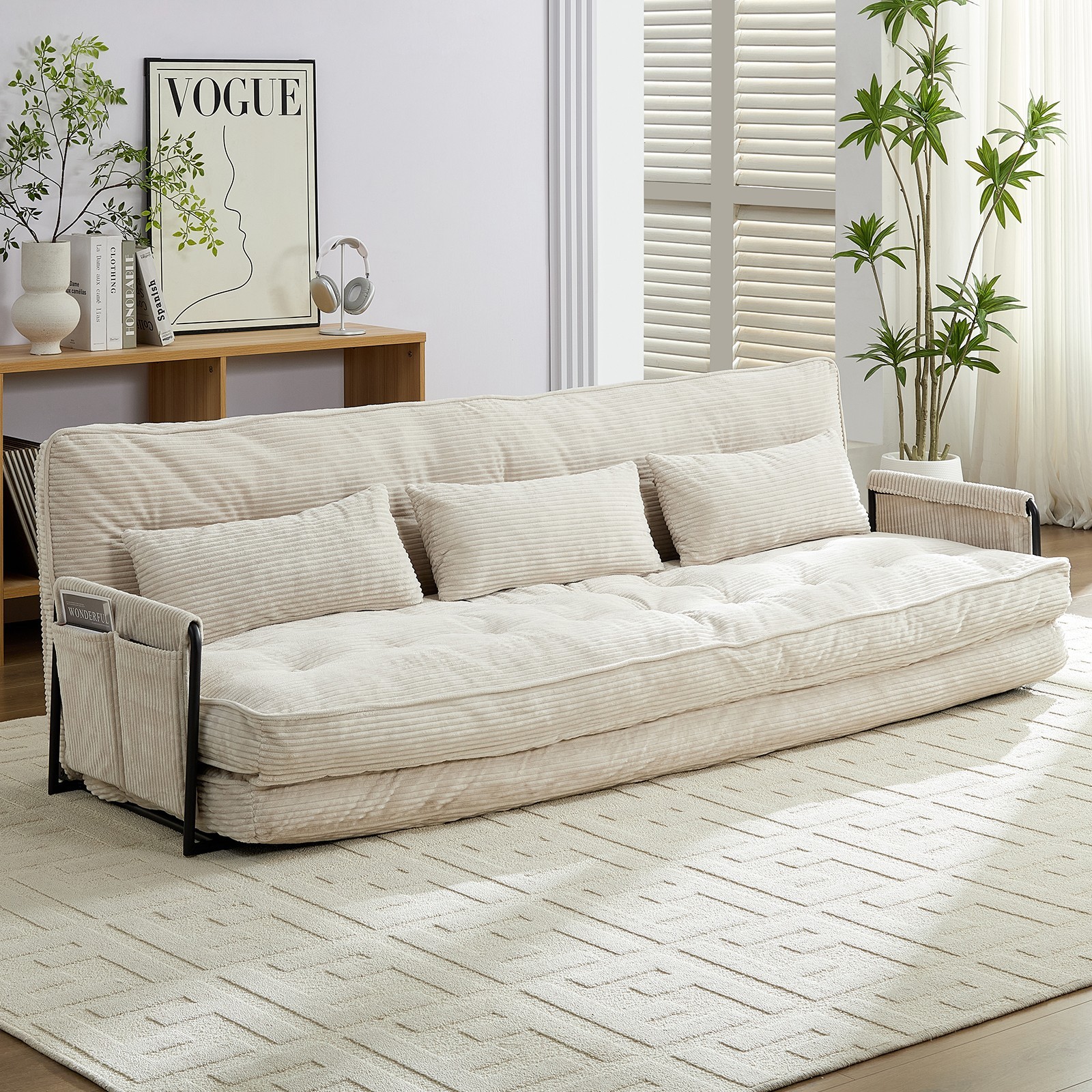 Zafly Sofa Bed Couch Sleeper Convertible Fold-Out Bed Couch With Side Pockets