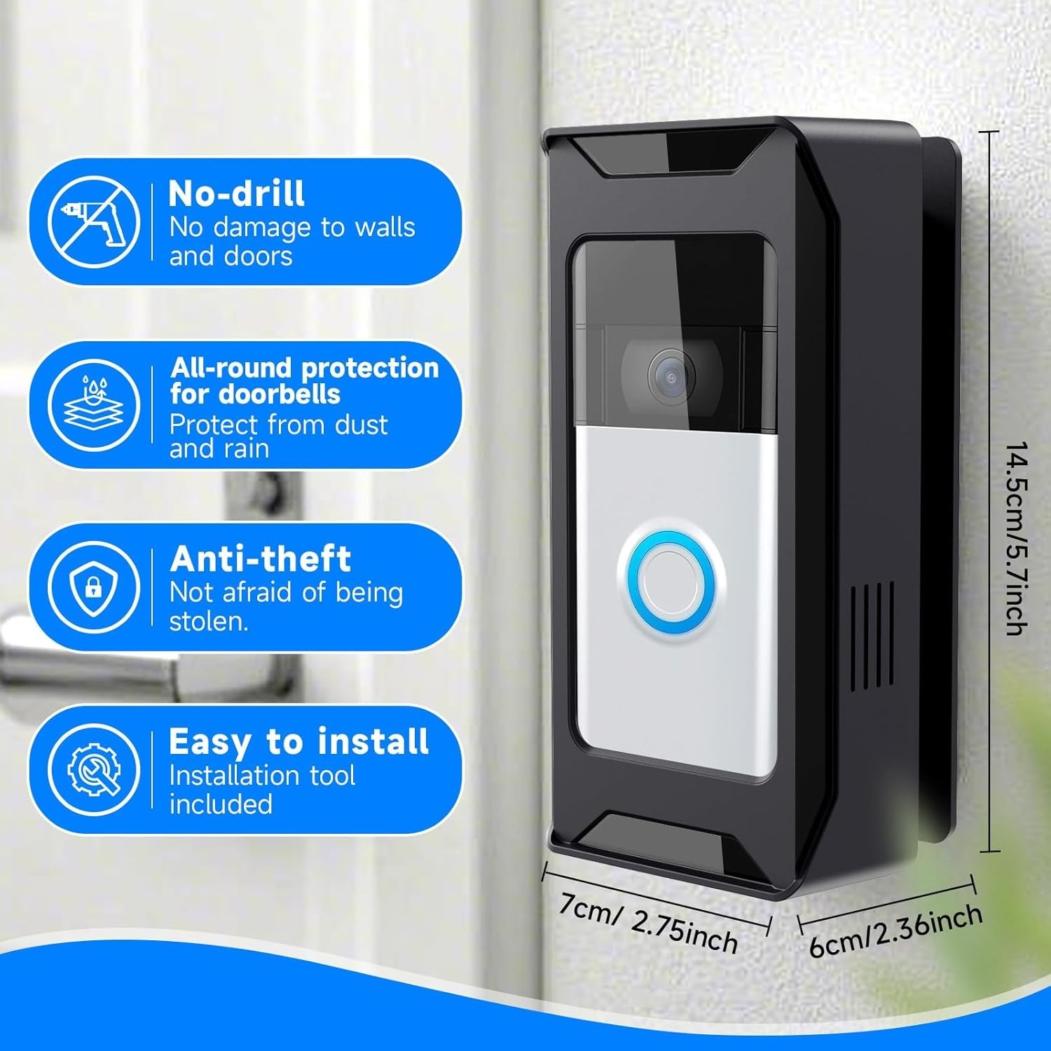 Anti-Theft Video Doorbell Mount Compatible with Ring/Blink Wireless Black