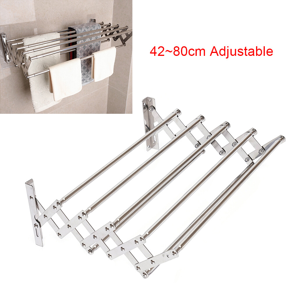 Retractable Stainless Steel Wall Towel Rack 42 × 80 cm Folding Drying Shelf