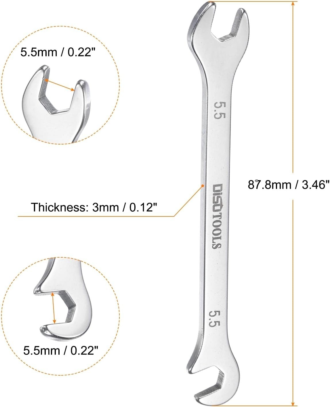 Versatile Stainless Steel 5.5mm Open-End Wrenches - Rust-Resistant Design