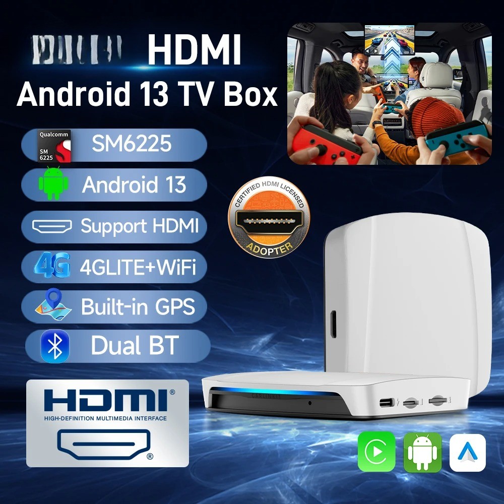 SM6225 CarPlay AI Android13 TV Box with HDMI Output and Wireless CarPlay Support