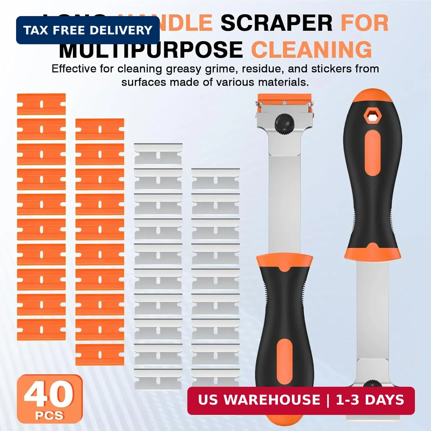 2 Pack Razor Blade Scraper Tool with 20 Metal & 20 Plastic Razor Blades, Multi-P